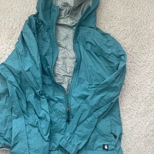 Carhartt Women’s size Small Teal Hooded Windbreaker Jacket b17